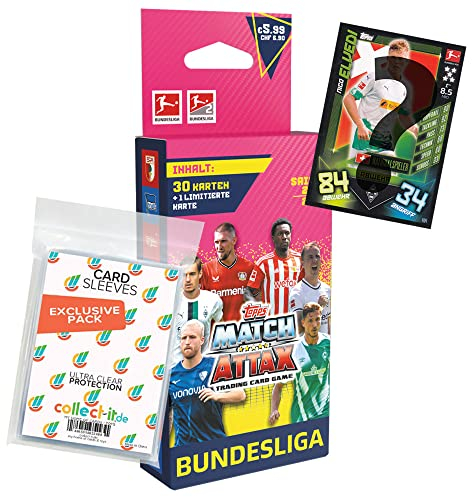 collect-it.de MY HOME OF CARDS + TOYS Exklusive Aufbewahrungshüllen im Bundle mit Topps Match Attax 2022/23-1 Blister + 1 seltene Nationalspieler Karte