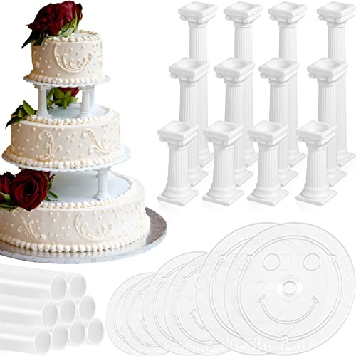 Suclain 27-Piece Cake Tier Stacking Kit - Includes 12 Roman Columns (3 Sizes), 6 Cake Boards (12/16/20cm), and 9 Dowel Rods for Wedding and Tiered Cakes