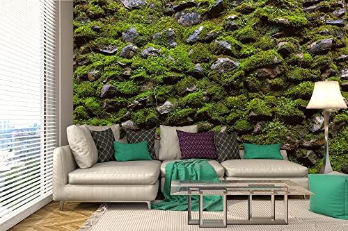 Vlies Fototapete MOOS AUF ALTER STEINWAND 375 x 250 cm (inkl. Kleister) - Vlies Tapete, Wandtapete, Wandbilder - Tapete für Wohnzimmer Schlafzimmer, Büro, Küche - Montagefertig