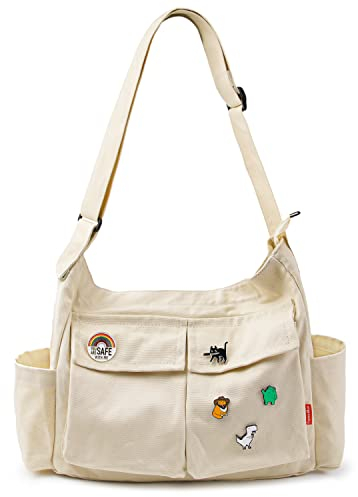 Captain Blues Canvas Messenger Bag Umhängetasche Crossbody Schulter Tote Hobo Bag für Frauen und Männer - Große Tasche mit mehreren Fächern (Beige)