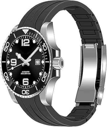 YISIWERA 20mm 22mm Kautschuk Uhrenarmband gebogene Enden Handwerkskunst schwarz Silikon Uhrenarmbänder Armband solide hochpoliert gebürstet Double Lock mechanische Schnalle für Männer Frauen
