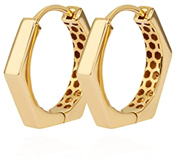 NKlaus Paar 18mm Creolen 8-eckig 585 Gelb Golb 14 Karat Klappcreole elegante Damen Goldohrringe mit zeitlosem Design in klassischer Ausführung 11401