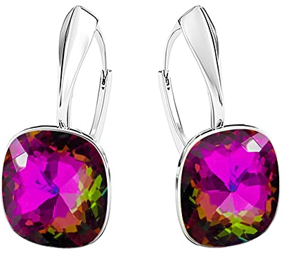 Square 12 mm 44 Farben Wunderbar Hängend Ohrringe 925 Silber Österreichische Zirkonia - Schmuck für Frauen und Mädchen - Hängeohrringe Ideal für Geschenke für Frauen (Volcano)