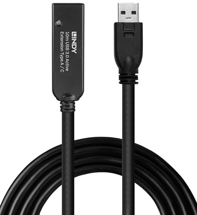 LINDY 10m USB 3.0 Type A to C, Active Extension Cable, Long Distance USB Connection, PCs, Macs, Laptops, MacBook, Tablet, Smartphone, PS5, VR Headset, Printer, Webcam, Ext Drive etc.