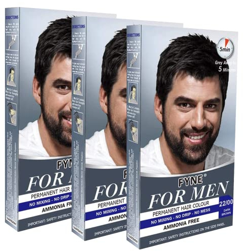 FYNE - Dark Brown Permanent Hair Colour | Pack of 3 | Grey Hair Colouring for Men with Comb Applicator Included | Natural-Look Hair Dye | No Mixing Ready to Apply | Ammonia and Cruelty-Free