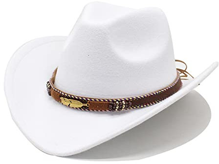 DELIMALI Cowgirl-Hut, Cowboyhüte für Damen, Strass, Western-Vintage-Filzkrempe, Hut für Junggesellinnenabschied, Cosplay, Kostüm, Kostümparty, A-weiß, Einheitsgröße