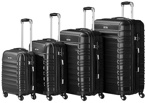 Zelsius Koffer Set 4 Stück, Schwarz | ABS Hartschalenkoffer mit Zahlenschloss, 4 Rollen und Innen Trennwand | Handgepäckkoffer, Hartschalenkoffer Set 4 teilig, Trolley, Koffer Groß