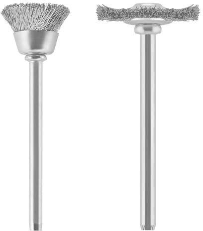 Dremel 447 - Juego de 2 cepillos de acero al carbono ideales para eliminar el óxido y la corrosión en metales ferrosos blandos
