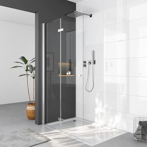 WDWRITTI Duschwand Walk in Falttür 90x185cm Glas Walk-in Duschkabine, Duschabtrennung Faltbar Duschtrennwand Dusche aus 6mm ESG Sicherheitsglas, Walk-in Duschwand Höhe 185cm
