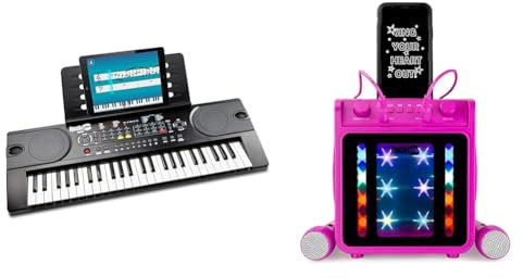 RockJam 49 Key Keyboard Piano with Power Supply, Sheet Music Stand & 10-Watt Rechargeable Bluetooth Karaoke Machine with Two Microphones