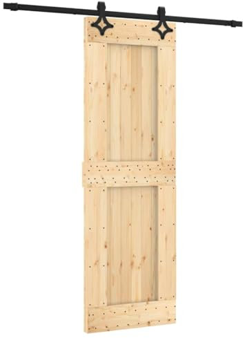 vidaXL Schiebtür mit Beschlag, Tür mit stabilen Gleitschienen, Holzschiebetür für Schlafzimmer Küchen Scheunen, Holztür Schiebetürsystem Schiebetürbeschlag, Massivholz Kiefer