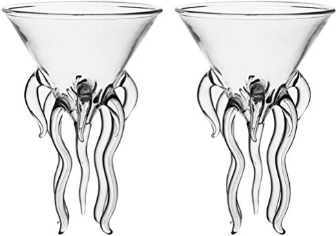 OSKOE 2pcs Octopus Cocktail Glass Martini Jellyfish Glass Wine Glasses Drinkware Bar Goblet Tools Tumbler Gift for Whiskey Home Party Banquet Wedding Transparent