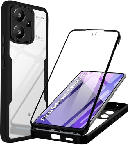 WeiCase Funda para Xiaomi Redmi Note 13 Pro Plus 5G, Transparente 360° Protección Funda con Protector de Pantalla Integrado Antigolpes Silicona Carcasa para Xiaomi Redmi Note 13 Pro Plus 5G, Negro