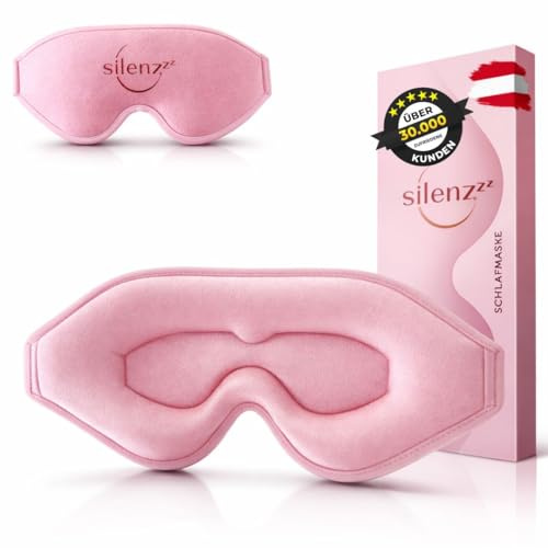 silenzZZ® 3D Schlafmaske bequem gepolstert für absolute Dunkelheit | Schlafbrille atmungsaktiv für Frauen & Herren mit Memory Foam - verstellbare Rückenschläfer Augenmaske, Schlaf-Maske rosa
