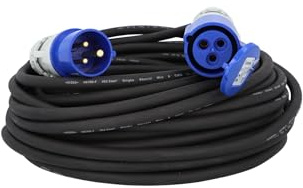 cartrend Explorer CEE Verlängerungskabel mit 3-poligem CEE-Stecker mit Klappdeckel, Verlängerungsleitung für Nutzung beim Camping und Outdoorbereich, Öl-, UV- und ozonbeständig, IP44, 25m, schwarz