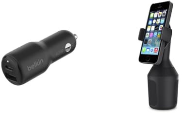 Belkin Premuim Car Bundle(42W Dual Port Fast Car Charger & Car Cup Mount)