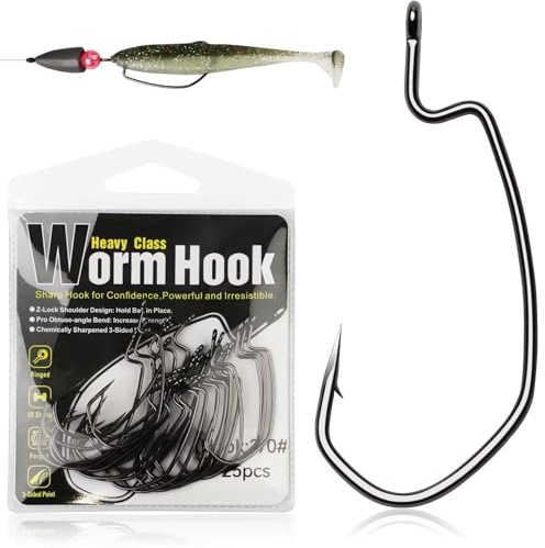 Dovesun EWG - Ganchos de Gusano Compensados Texas Rig Ganchos de Gusano para Pesca de lubina, Ganchos EWG para Agua Dulce y mar 5/0 x 50 Unidades