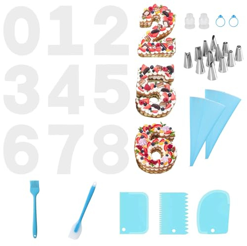 Moule à Gâteau Numéro 0-9, Moule à Gâteau Grands Chiffres, Ensemble de Moules à Gâteau Numéro, avec Outils de Décoration de Gâteau Accessoires pour le Four, pour Mariages Anniversaires (10 pouces)