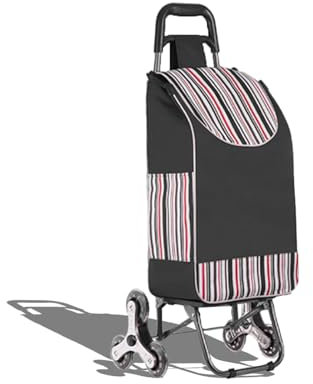 BVCL Einkaufswagen mit Hocker und Abnehmbarer Einkaufstasche, Faltbarer Einkaufstrolley mit 6 Rollen, bis 75 kg belastbar (Schwarz, Einkaufstrolley-2)