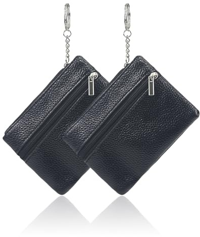Cosmeria 2 Pcs Schlüsselmäppchen, Schwarze PU Leder Schlüssel Etui für Autoschlüssel, Mini Portemonnaie Damen, Schlüsseltasche mit Reißverschluss