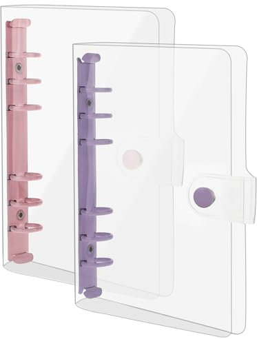 2 Stück Ringbuch A6 Ring Binder, Transparente Loose Binder Weicher Ordner Wasserdicht Ringbuch Ordner A6, Nachfüllbares Ringordner Mit Druckknopf Notebook für Büro Journal Buch Notizbuchordner
