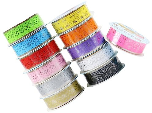 STOBOK 12stücke Spitzenband Selbstklebend Hohles Spitzenband Für Scrapbooking Masking-dekoband Klebeband in Gold Silber Lila Blau Rosa Grün Gelb Orange Rot Für Geschenke
