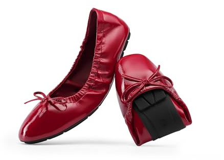 DREAM PAIRS Ballerine da donna pieghevoli a punta quadrata per le donne Bowknot eleganti comode leggere scarpe da abito, Rosso-pat, 39.5 EU