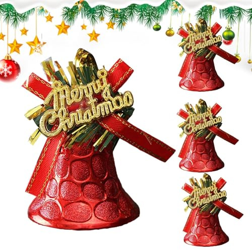 Decorazione campana di Natale, campana per albero di Natale - F campana dorata 4X per albero di Natale Vista - Decorazione per albero di Natale, decorazioni natalizie in oro rosso per matrimoni