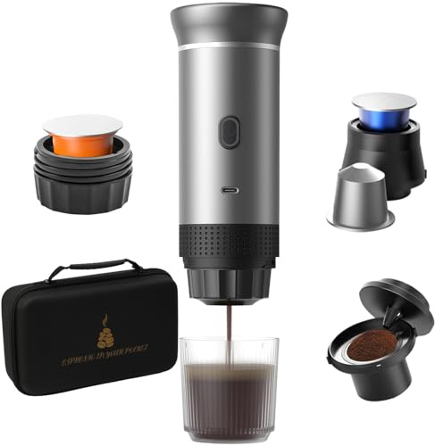 Jenmayt Tragbare Espressomaschine 15 Ba,USB-Wiederaufladbare Kaffeemaschine | Kompatibel mit Nespresso Kapseln & Gemahlenem Kaffee, Schnelles Aufheizen für Camping, Reisen, Büro