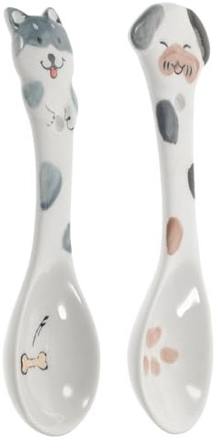 VICASKY 2pcs Ceramic Pet Can Spoons Household Dog Feeding Scoops Creative Stirring Spoons for Pet Food and Medication Random Style