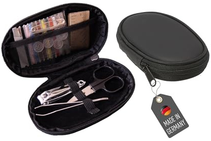 Lantelme Juego de costura de viaje de 2 piezas, accesorios de costura compactos en piel con cremallera, contenido versátil, para viajes o en casa, juego de costura con agujas, hilo de coser, botones