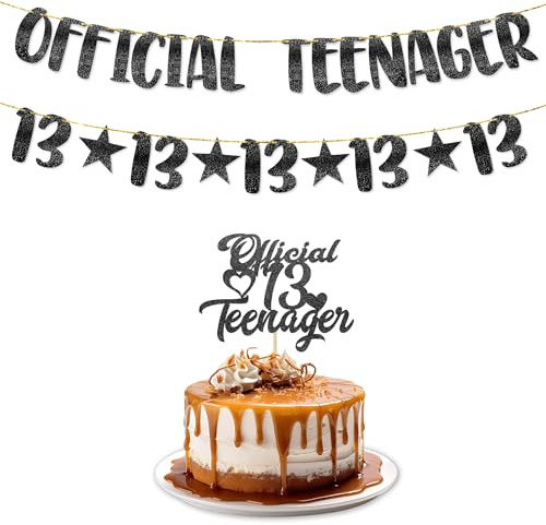 TOYVENTURES 13th Birthday Decorations - Official Teenager Glitter Banner with Number 13 Garland and Cake Topper | Party Supplies, Ideas, Gifts for Girls & Boys | Pre-Strung Reusable Birthday Banner