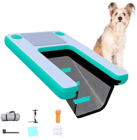Hunderampe Aufblasbare Hunde Hundepoolrampe Für 90 Kg Schwere Hunde Für Klettern Aus Dem Wasser, Große Aufblasbare Hunderampe Für Boote, Rutschfeste EVA-Hunderampenplattform Für Bootspools/Kajaks/Kanu