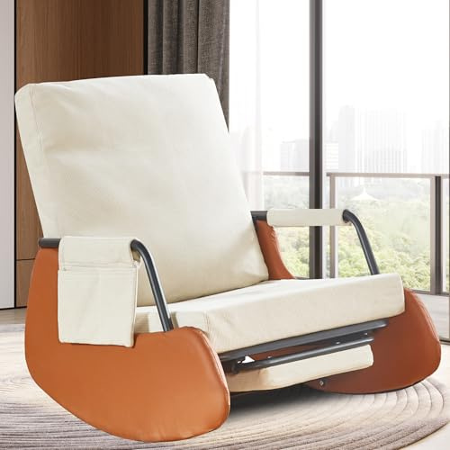 Schaukelstuhl Wohnzimmer mit Fußstütze, Schaukelsessel mit 3-Fach Verstellbare Rückenlehne, Schaukelstühle Relaxstuhl mit Armlehnen, Rocking Chair bis 150 kg für Balkon Schlafzimmer Garten
