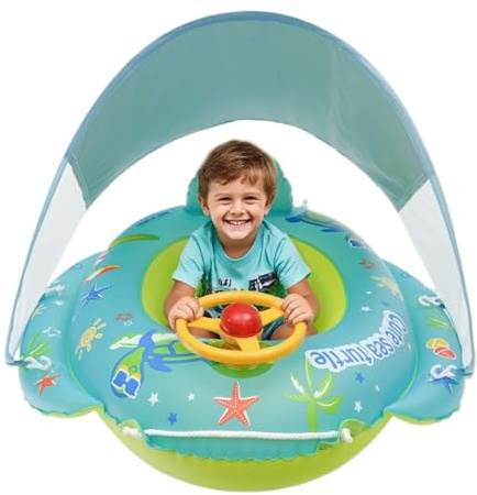 Flotador para bebé – de natación para niños, Asiento Hinchable de PVC con protección Solar de Dibujos Animados, Seguridad para niñas de 1 a 4 años