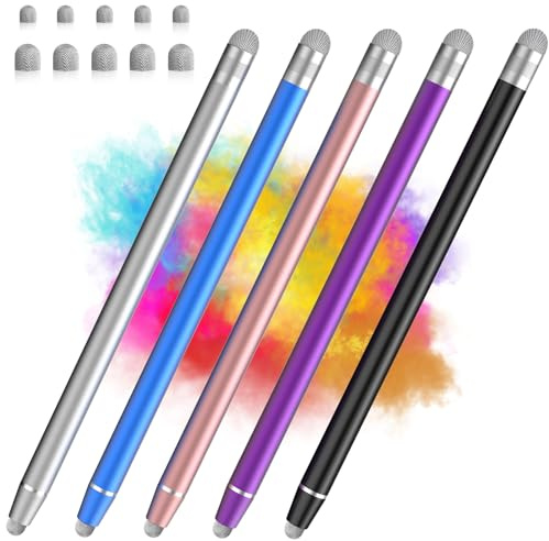Stylus Pen for Touchscreen, 5 Pack Dual Fiber Stylus, High Sensitivity and Precision, Universal Stylus Pen for Android, Ipad,iPhone, Galaxy Microsoft Surface,Kindle All Capacitive Touch Screens