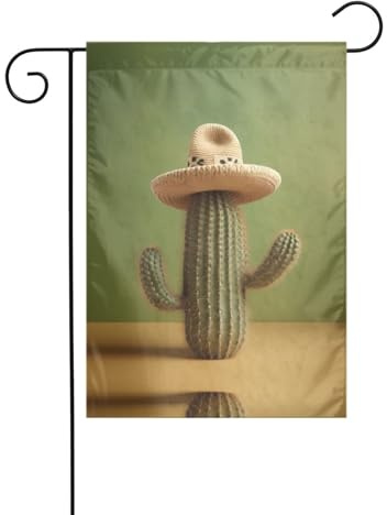 WZYWHJ Gartenflagge Kaktus mit Strohhut, bedruckt, Dekoration, 30,5 x 45,7 cm, für eine modische Outdoor-Umgebung