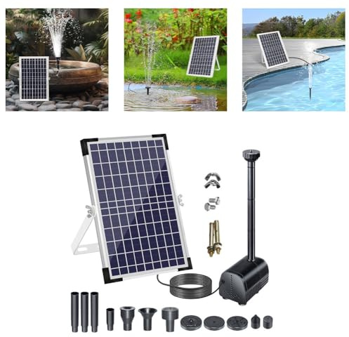 URPIZY 10W Solar Teichpumpe mit Solarpanel, Gartenspringbrunnen für Vogelbad, Aquarium und kleinen Teich, 1000L/H Durchfluss, Höhe bis 150cm, Mehrere Düsen, 5m Kabel, Outdoor Wasserspiel