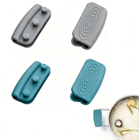 Homelytic Kitchen Silicone Side Handle Grips, Heat Resistant Pot Holder Covers for Cast Iron Cookware, Teal,Grey, 2 Pair
