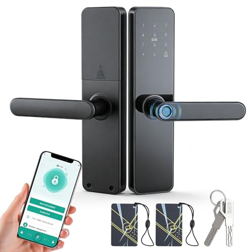 Eirolace Cerradura Inteligente 6 en 1: Huella, App y código – para Puertas de Madera, Bluetooth, Acceso Remoto, contraseñas temporales, Montaje DIY, Compatible con Tuya Smart Life