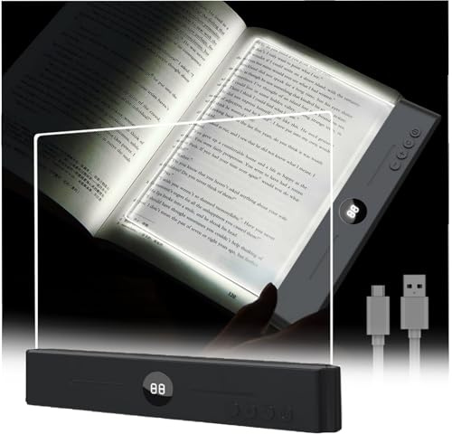 Leselampe Buch, Buchlampe Flach, Intelligente Dimmbares LED Buchlicht mit 3 Farben und Timer, Tragbare Flaches Leselicht Augenschutz USB Wiederaufladbare für Abendliches Lesen Im Bett (Schwarz)