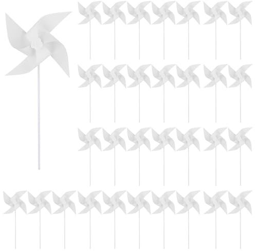 Tuminfar 100 Pièces Moulinets en Papier pour Enfants à Faire Soi-Même, Moulins à Vent en Papier Blanc Blanc Moulins à Vent en Plastique Vierge Petits Moulins à Vent pour Les Enfants D'Été