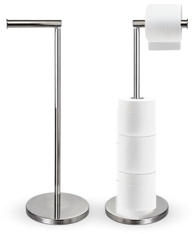 T Matyal Toilet Roll Holder Freestanding with Spare Storage, Stainless Steel Toilet Paper Holder Upto 5 Rolls | Modern Chrome Finish Tissue Holder Bathroom (light base)