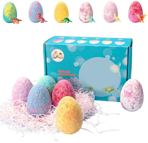 Bath Bombs for Kids with Mega Bubbles & Surprise Inside, 6/12 Pack Handmad Bath Bomb Gift Set, Dinosaur Egg & Ocean Theme Bath Bombs for Birthday Party Easter Stuffers (Dinosaur 6PC Blue Box)