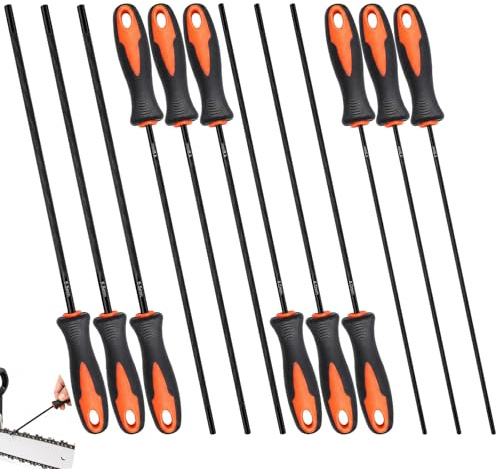 Akamino 12 limas de motosierra, herramienta afiladora de motosierra redonda de 3,2 mm/4,0 mm/4,8 mm/5,5 mm con mango antideslizante, lima de afilar cadenas de motosierra para afilar cadenas de sierra