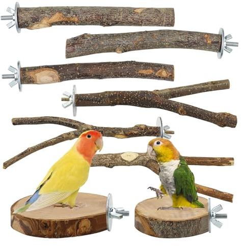 8 Stück Wellensittich Spielzeug Zubehör, Vogelspielzeug Holz Wellensittich Zubehör, Nymphensittich Spielzeug, Vogelkäfig Zubehör, Sitzstangen für Wellensittiche, Kanarienvogel, Agaporniden