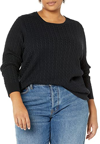 Amazon Essentials Maglione Leggero a Maniche Lunghe con Lavorazione a Trecce Donna, Nero, M
