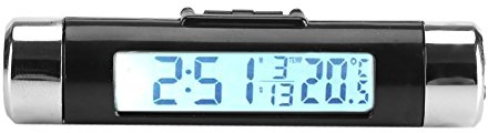 Auto LCD Thermometer mit Kalender, 3-in-1 Multifunktionsuhr für Lüftungsgitter, Weiße Hintergrundbeleuchtung, Batteriebetrieben