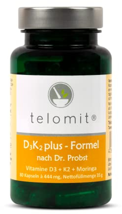 telomit D3K2plus-Formel - Kapseln mit Moringa-Pulver