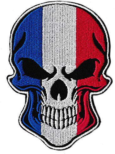 Patche Écusson Crane Tête De Mort Skull France Patch Brodé Thermocollant
